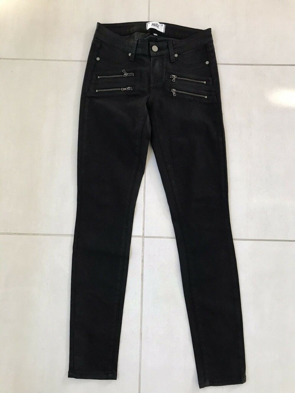 Paige Edgemont Coated Skinny Jeans Black Cotton Stretch Pockets FLAW